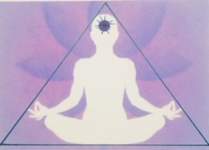 Illustration of human silhouette meditating in a pyramid shape