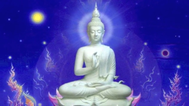 A stylized image of Buddha