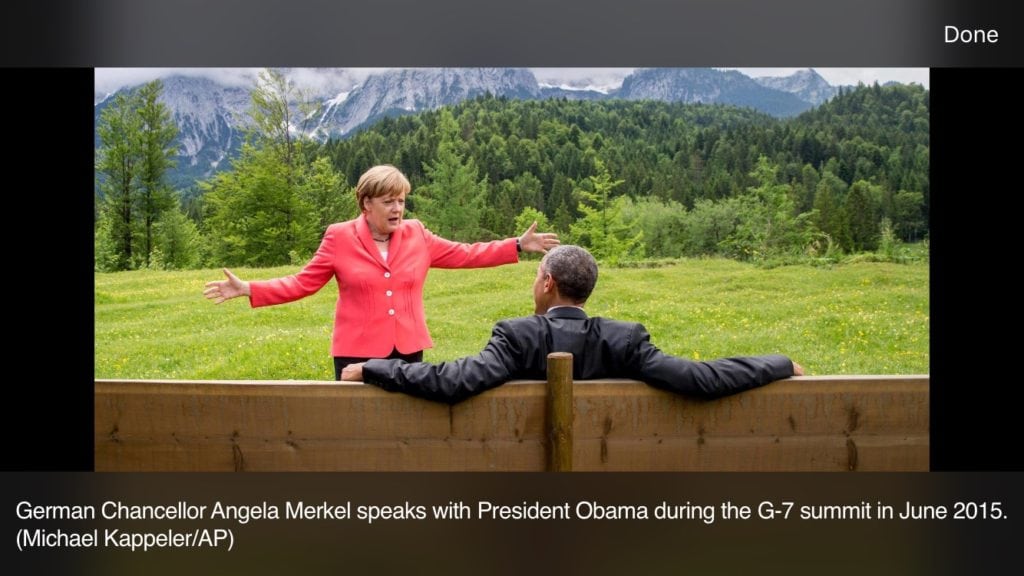 Screenshot of Angela Merkel Speaking with Former President Barack Obama during the G-7 summit