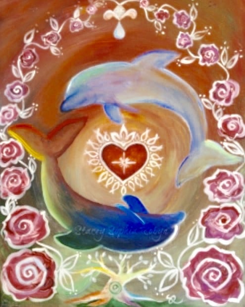Planetonic Art Image of Two Dolphins Circling in the style of Yin and Yang